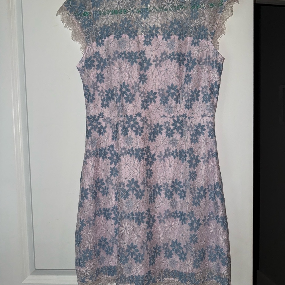 Elegant Pink and Blue Lace Dress